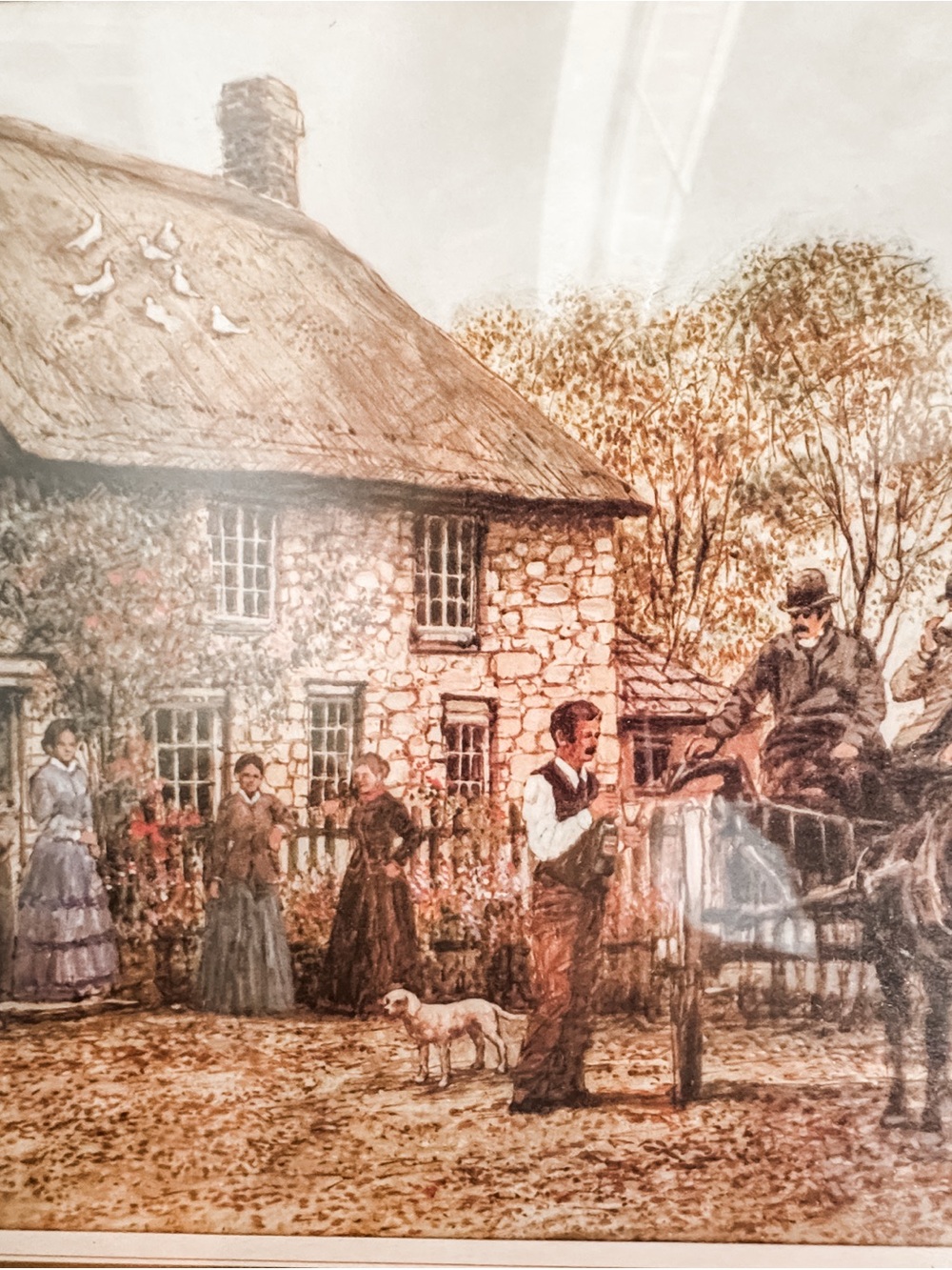 Vintage Alex Jawdokimov Cottage Scene Framed Wall Art - Brown Tones - Picture 8 of 8